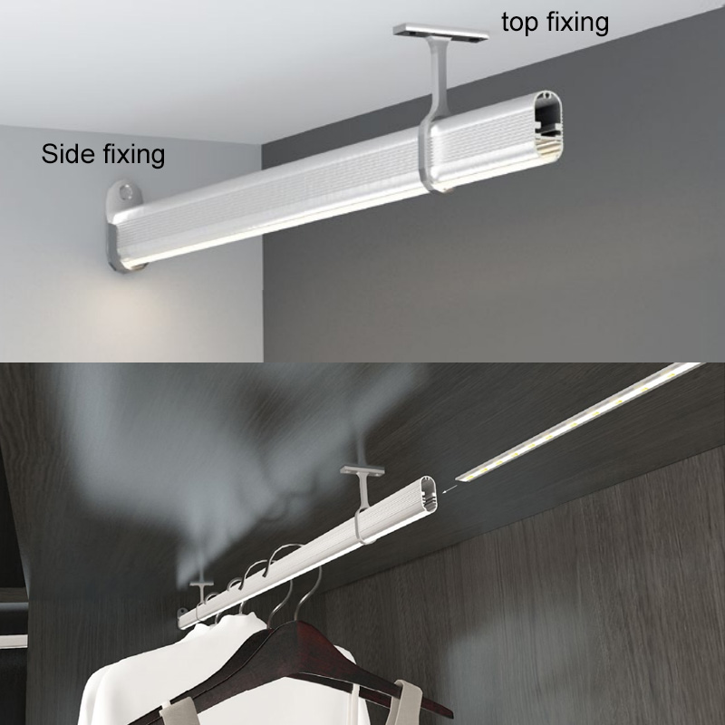 Wardrobe Closet Hanger Rod Aluminum LED Profile For 12mm White LED Strip Lighting